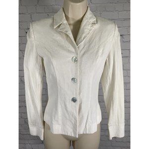 VTG Gia & Co White 100% Linen Notch Lapel 3 Oyster Button Blazer Jacket Womens 0